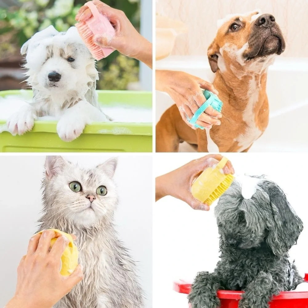 Grooming Bath Scrubber Shampoo Brush + CAT STICKERS 😻